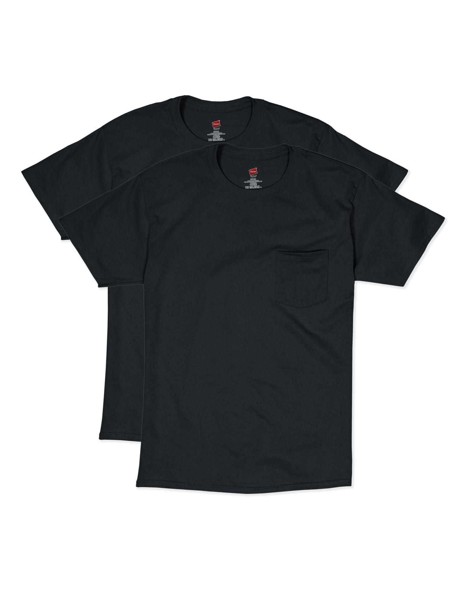 Hanes Mens Short Sleeve Pocket Tee Value 2-Pack, S, Black