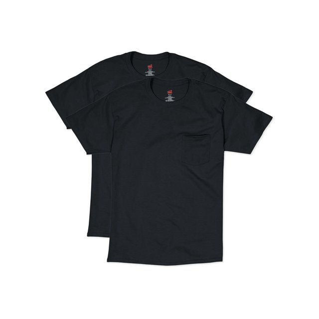 Hanes Mens Short Sleeve Pocket Tee Value 2-Pack, S, Black