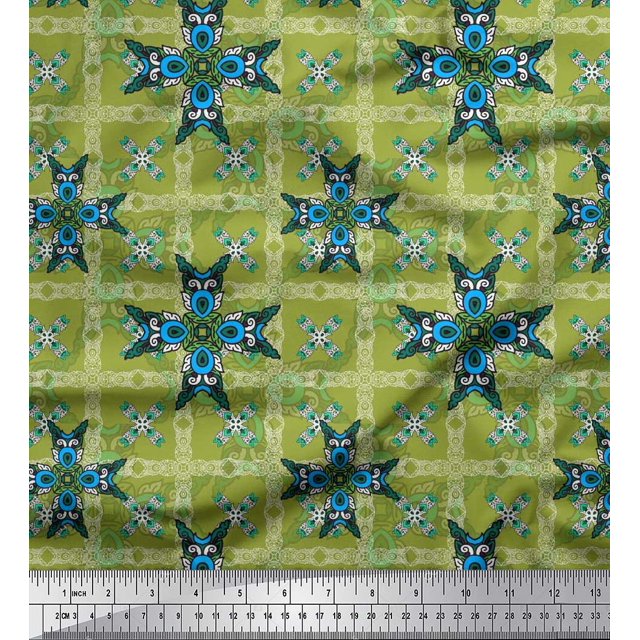 Soimoi Crepe Silk Fabric Check & Moroccan Decorative Print Sewing Fabric Yard 42 Inch Wide