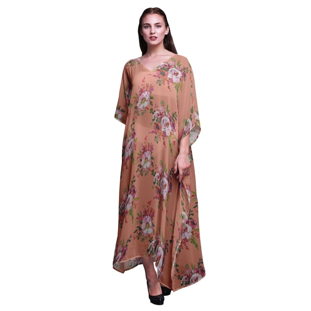 Bimba Kaftan de Plage Floral, Paréo de Bikini, Robe Maxi pour Femmes, Long Caftan-4X-5X