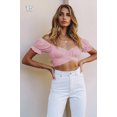 thumbnail image 2 of Women's Ruffle Short Sleeve Tie Up Back Crop Top Off Shoulder Bardot Blouse,Pink,L, 2 of 6
