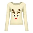 thumbnail image 3 of Mode Femme Décontractée Imprimé Col en V Ample Manches Longues T-shirt Haut Blouse Chandail, 3 of 9