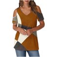 thumbnail image 2 of Soki Womens Tops Color Blocked Printed Short Sleeved V-Neck Off Shoulder Fashionable Summer Clothes, 2 of 6