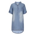 thumbnail image 3 of Robe en Denim à Manches Courtes pour Femmes, Robes Courtes à Boutons à Col en V Coupe Ample Robe d'Été en Jean Longue pour Femmes Bleu Pâle m, 3 of 7