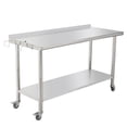 thumbnail image 1 of Table de Préparation en Acier Inoxydable Certifiée NSF - 60x24x35 Pouces - Tablette Inférieure Réglable, avec Roulettes, Garde Arrière, Bord Courbé, Support à Déchets Amovible, pour Cuisine, Maison et Brasserie, 1 of 7
