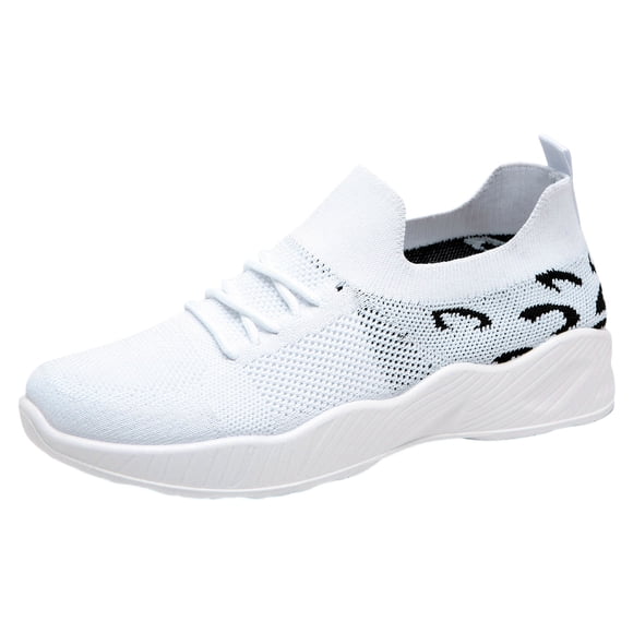 WEAIXIMIUNG White Sneakers Women Platform Women's Lace Up Travel Soft Sole Flat Comfortable Shoes Outdoor Leopard Print Mesh Runing Fashion Sports Breathable Shoes