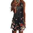 thumbnail image 1 of Langgg Robe Courte Décontractée Imprimée Sans Manches Esthétique Élégante Mignonne Robe de Plage Vacances Club Vêtements d'Été Fleur Noire L, 1 of 6