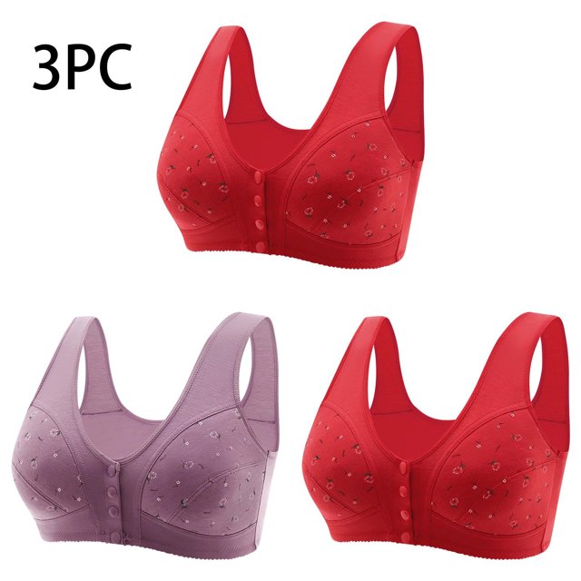 ylioge 3 Pack Plus Size Womens Front Closure Bras M-7XL No Underwire Push Up Underwear Bra Multipack Full Coverage Soft Support Bralettes