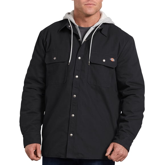 Dickies Mens Relaxed Fit Icon Hooded Duck Quilted Shirt Jacket, M, Black