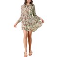 thumbnail image 1 of Unique Bargains Robe en Mousseline à Taille Smockée à Imprimé Floral Vintage pour Femme, 1 of 6