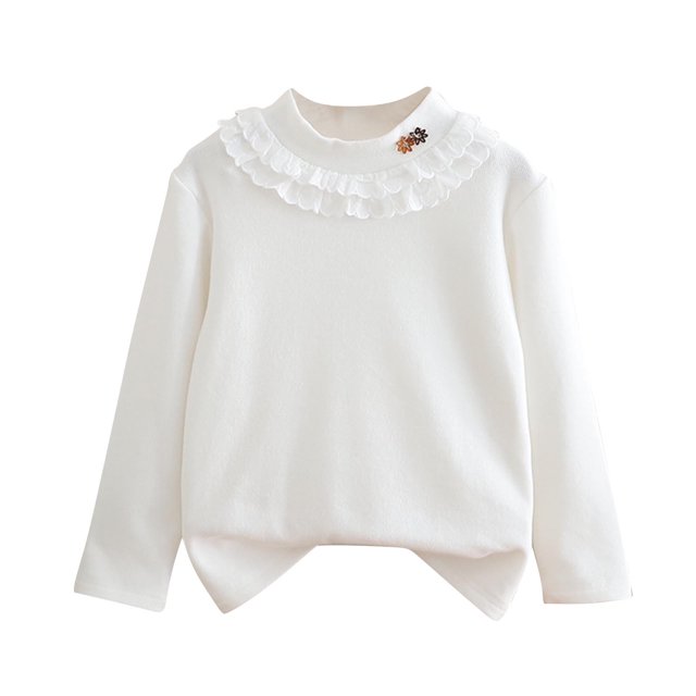 FAIWAD Girls Cotton Tops Kids Basic Mock Neck Embroidered Long Sleeve Warm Fleece Undershirt 2-12Years