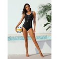 thumbnail image 3 of Charmo Women Athletic One Piece Swimsuit Zipper Racerback Bathing Suit Swimwear, 3 of 7