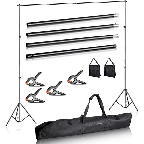 Duramex (TM) Photography 10' Wide x 7' FT High Background Stand with Carrying Bag for Backdrop Muslin Paper with Two Stands, 1" 25MM Metal Crossbar in 4 Sections 2 Sand Bags for Photo Video