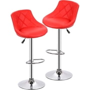 BestOffice Set of 2 Barstools Height Adjustable Back PU Leather Swivel Bar Kitchen Counter Stools Dining Chairs, Red