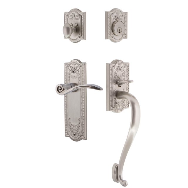 Nostalgic Warehouse Meadows Plate S Grip Entry Set Swan Lever in Satin Nickel