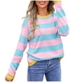 thumbnail image 1 of Chandail pour Femmes Col Rond Manches Longues Chandail Rayé Tricoté à Blocs de Couleur Hauts Chandails en Molleton pour Femmes P-166 Rose-A L, 1 of 7