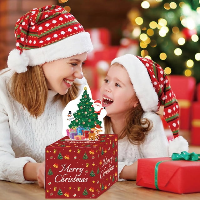 Red Christmas Money Pull Box Party Game, Birthday Cash Gift Surprise Present for Kids Adults, Interactive Celebration Decor