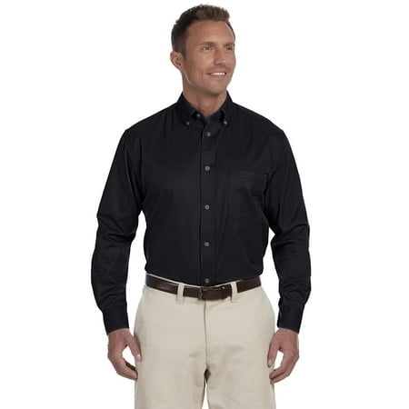 Harriton Chemise Habillée en Sergé à Manches Longues pour Homme Easy BlendTM avec Libération des Taches de Couleur Foncée, avec Col Boutonné, Poche Poitrine Gauche et Poignets Ajustables à Deux Boutons. Fabriquée en Sergé 55 % Coton et 45 % polyester avec des Propriétés Résistantes aux Plis et à la Libération des Taches. la Chemise Présente des Surpiqûres Supplémentaires aux Coutures et des Boutons, une Finition de Couture à Plat, des Boutons Style Corne signature avec logo Harriton, un Empiècement Arrière Complet et un Pli au Dos. Assortie à un Pantalon beige.