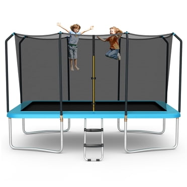Gymax Trampoline Récréatif Rectangulaire 8 x 14 Pi avec Filet de Sécurité, Échelle, Extérieur, Bleu