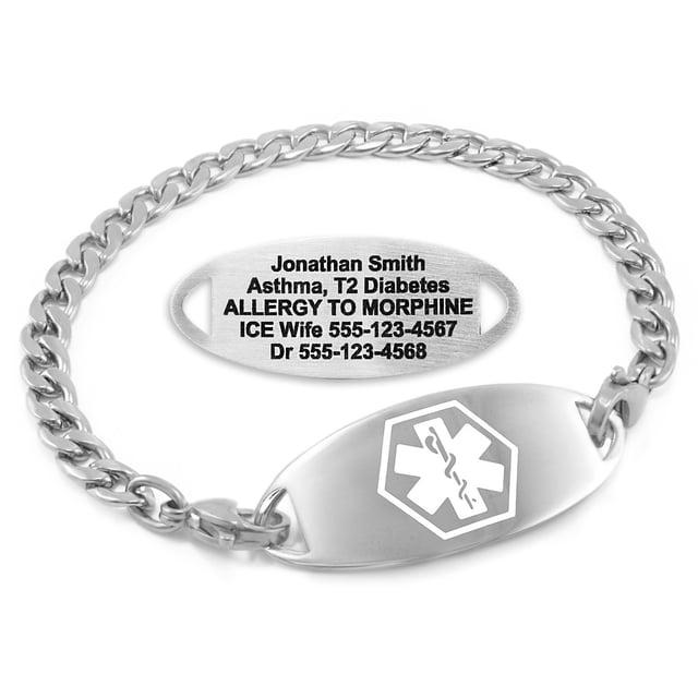 MedicEngraved Stainless Steel Custom Medical Alert Bracelet - 5mm Curb Link