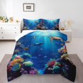 thumbnail image 2 of Erosebridal Ensembles de Couette Océan Poissons Requins Format Simple, Couettes et Duvets Animaux Marins, Bleu, Réversible 2 Pcs, 2 of 7