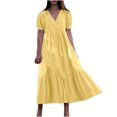 thumbnail image 2 of Lenago Robes Décontractées d'Été Grande Taille pour Femmes Mode Col en V Manches Courtes Amples Robe Mi-Mollet Robe Longue Évasée Robe de Fête Plage en Liquidation, 2 of 8