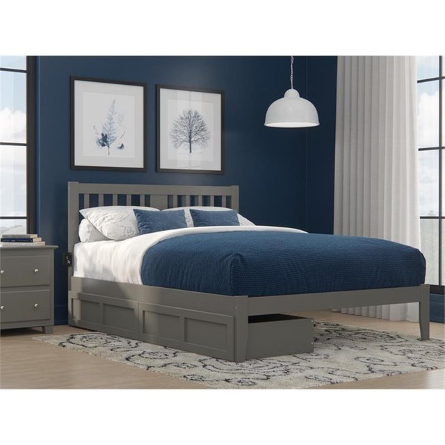 AFI Tahoe Queen Solid Wood Storage Bed with USB Turbo Charger in Gray