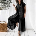thumbnail image 2 of Womens Solid Color Casual Short Sleeved Medium Length Cotton Linen Shirt Jumpsuit, 2 of 5
