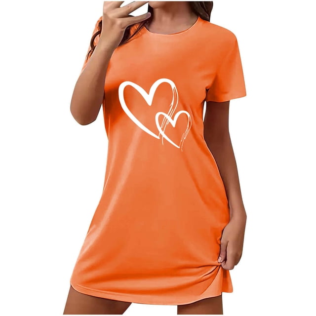 Tnhcen Robe de Nuit Courte à Imprimé Cœur pour Femme Grande Taille– Col Rond Manches Courtes P-2TG pour Tenue d'Intérieur Tendance et Confort Quotidien