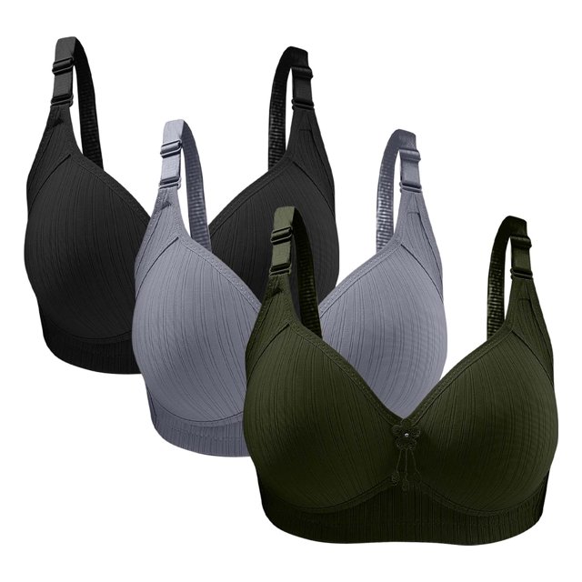 VEKDONE 3PC Woman's Large Size Solid Color Without Steel Ring Gathering Comfortable Bras Daily Bra Army Green 38/85