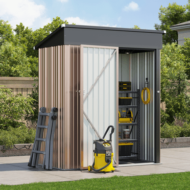 Clouddwell 5x3 FT. Metal Storage Shed, Galvanized Outdoor Shed with Sliding Door & Lock for Garden, Bike and Tool Storage