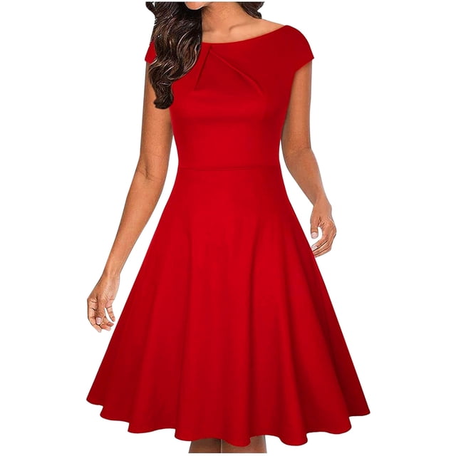 Gspmoly Robe d'Été, Nouvelle Robe d'Été Décontractée pour Femme Style Serré Robe Ajustée à Grand Ourlet Robe Sans Manches à Col Rond Robe Longueur Genou Robe de Cocktail Offres Prime