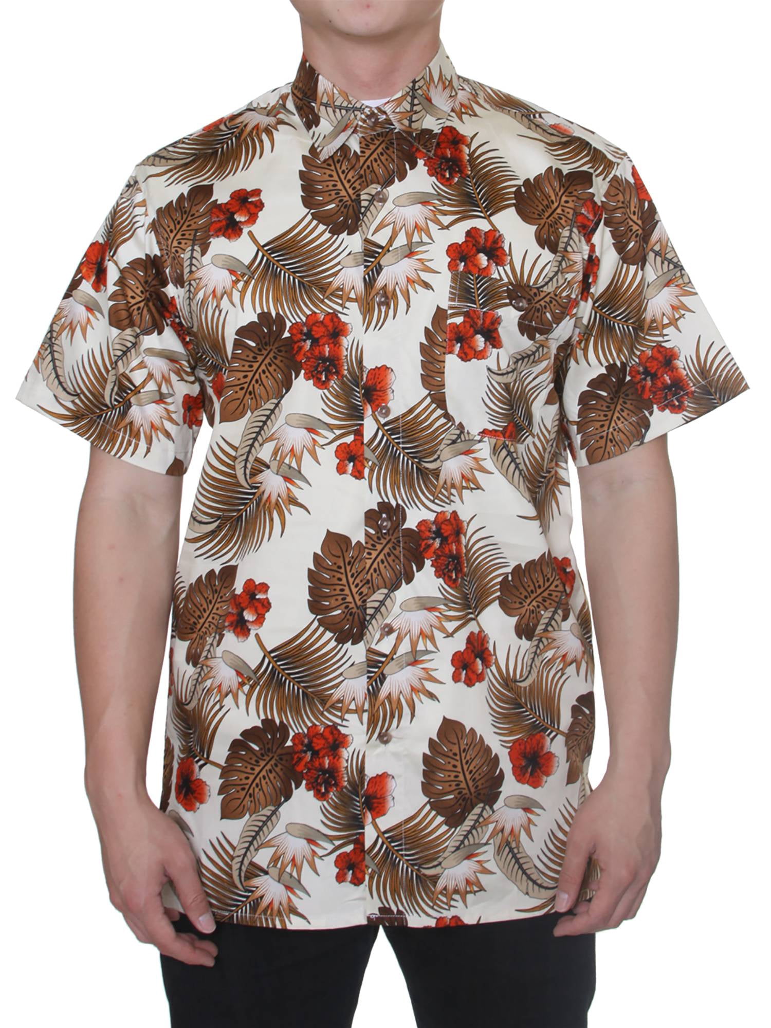Gravity Threads Hawaiian Tropical Fashion Dress Shirt, Ivory Brown S