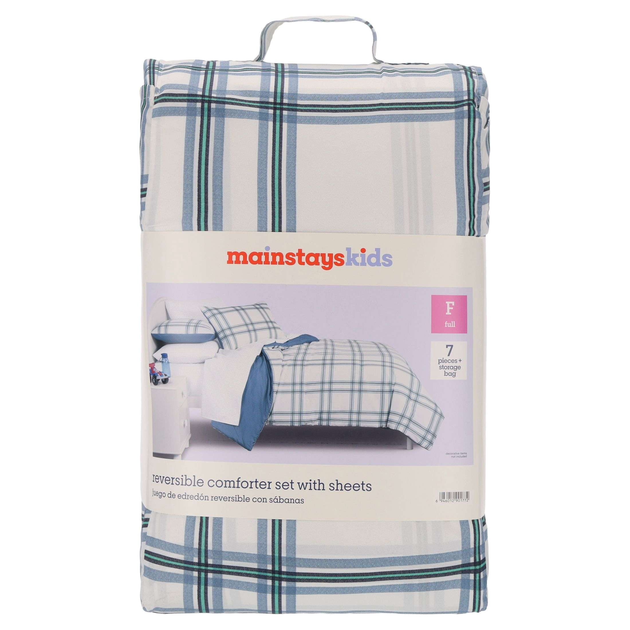 Mainstays Kids Dinosaur 7-Piece Bed a Bag Bedding Set, Reversible Comforter, Double