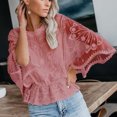 thumbnail image 1 of Weiqiqre Hauts pour Femmes Tendance Manches Courtes Col Rond Dentelle Blouse Transparente à Imprimé Floral 3D Hauts, 1 of 8