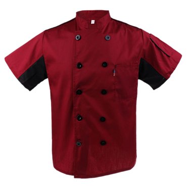 kurtrusly Veste de Chef à Manches Courtes pour Hommes et Femmes, Rouge Restaurant Grande Taille Manteau de Cuisine TG Rouge
