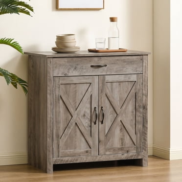HOMCOM Farmhouse Sideboard, Buffet Cabinet with Barn Door, Ash Grey