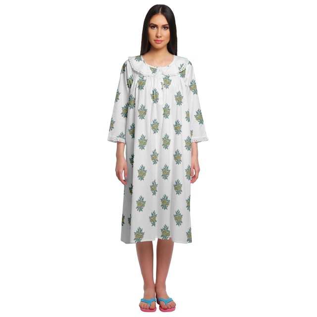 Moomaya Chemise de Nuit d'Allaitement en Coton Imprimée pour Femmes