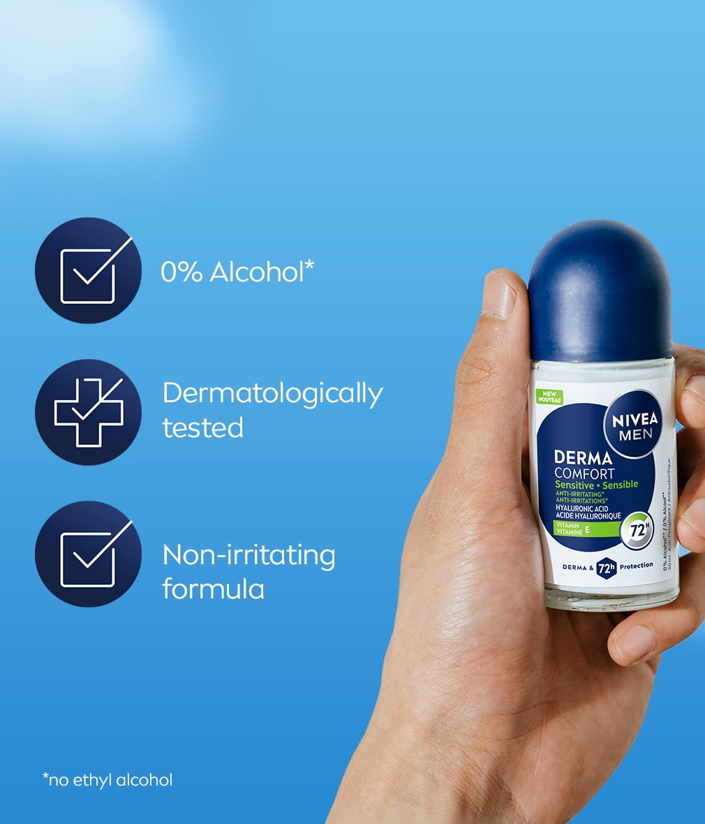 NIVEA MEN Derma Comfort Sensible, antisudorifique en bille, protection 72 heures, 50 ml