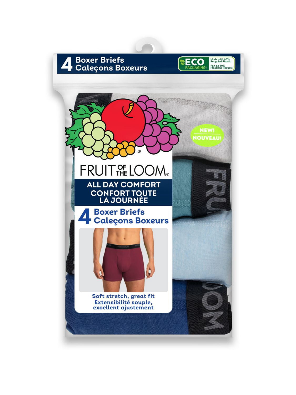 Men's All Day Comfort Cotton stretch Boxer Briefs, Assorted 4 Pack
