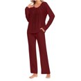 thumbnail image 1 of Timegard Womens Pajamas Sets Comfy Ruched Long Sleeve Round Neck Top and Pants Fall Loose Pjs Outfits, 1 of 6