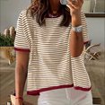 thumbnail image 2 of FAIWAD T-Shirts d'Été pour Femmes, Coupe Ample, à Rayures, à Blocs de Couleur, Col Ras du Cou, Manches Courtes, Chandail Tendance, 2 of 6