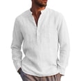 thumbnail image 1 of REDHOTYPE Mens Cotton Linen Shirt Casual Long Sleeve Henley Shirt Solid Tops, 1 of 7
