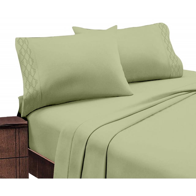 Hotel Luxurious, 1800 Series Super Soft Embroidery 4 PC Sheet Set (Queen, Sage)