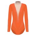 thumbnail image 3 of RUNQHUI Women's Long Sleeve Gymnastics Leotard Shiny Rhinestone Bodysuit for Acrobattics Performance 04Orange L, 3 of 7