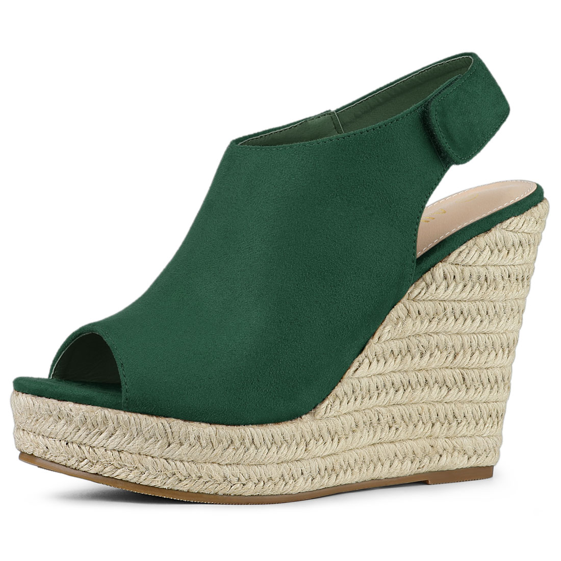 BLISSFUL STEP Chaussures pour Femmes Espadrilles à Plateforme Compensée à Bout Ouvert Sandales Slingback Vert Émeraude 8