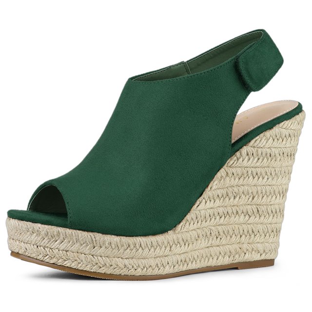 BLISSFUL STEP Chaussures pour Femmes Espadrilles à Plateforme Compensée à Bout Ouvert Sandales Slingback Vert Émeraude 8