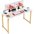 thumbnail image 1 of Computer desk 47'' Simple Desk with Adjustable Feet, Large Office Desk with Metal Legs, Modern Steel Frame Wood Study Desk for Home Office, Gold, 1 of 6