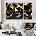 thumbnail image 1 of Designart "Double Spiral Swirl Abstract of Liquid Gold and Black" Abstract Spirals Wall Art Set Of 3 - Transitional Gold Canvas Set For Living Room Decor, 1 of 6