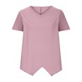 thumbnail image 4 of Timegard Tops for Women Cotton Linen V Neck Short Sleeve Irregularly Tee Casual Solid Color Lightweight, 4 of 6